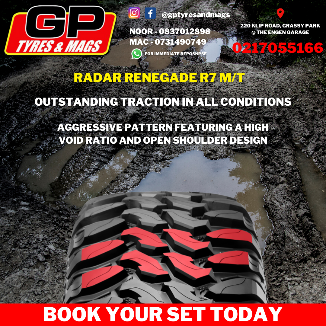 RADAR RENEGADE R7 M/T FEATURES: OUTSTANDING TRACTION IN ALL CONDITIONS. AGGRESSIVE PATTERN FEATURING A HIGH VOID RATIO AND OPEN SHOULDER DESIGN